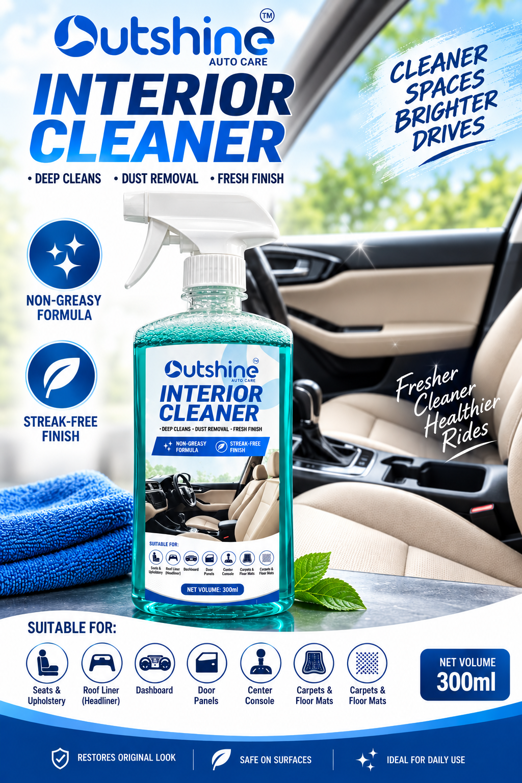 Interior & Upholstery Cleaner with microfiber cloth – 250ml - Image 3