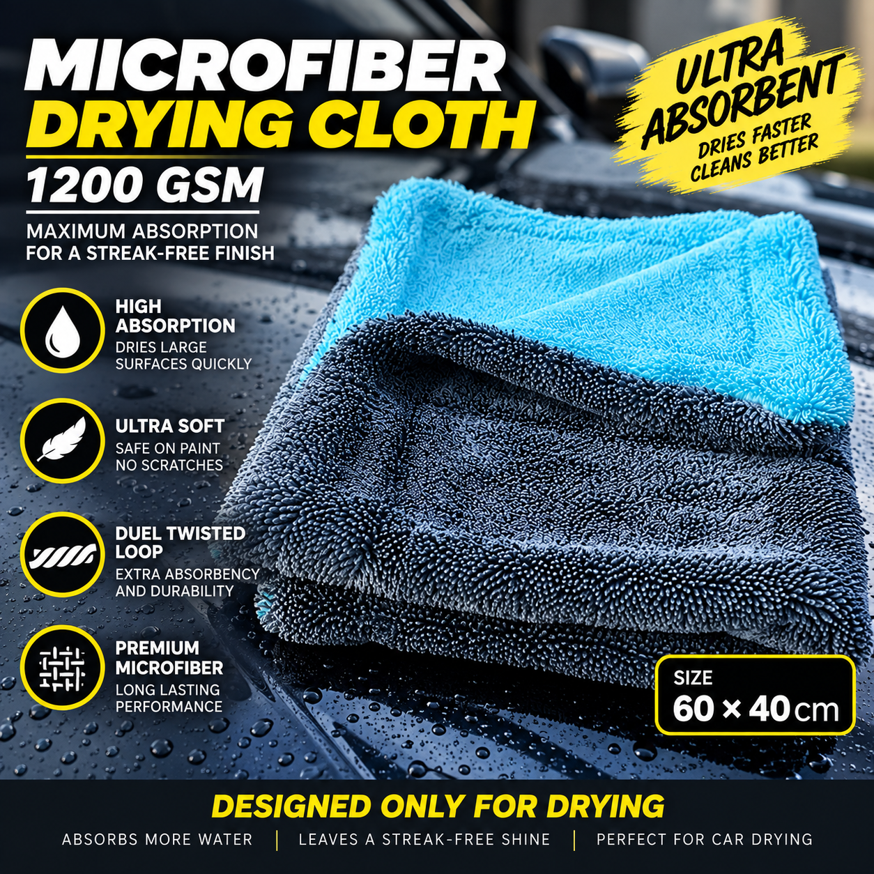 1200 gsm 60x40 twisted loo microfiber cloth